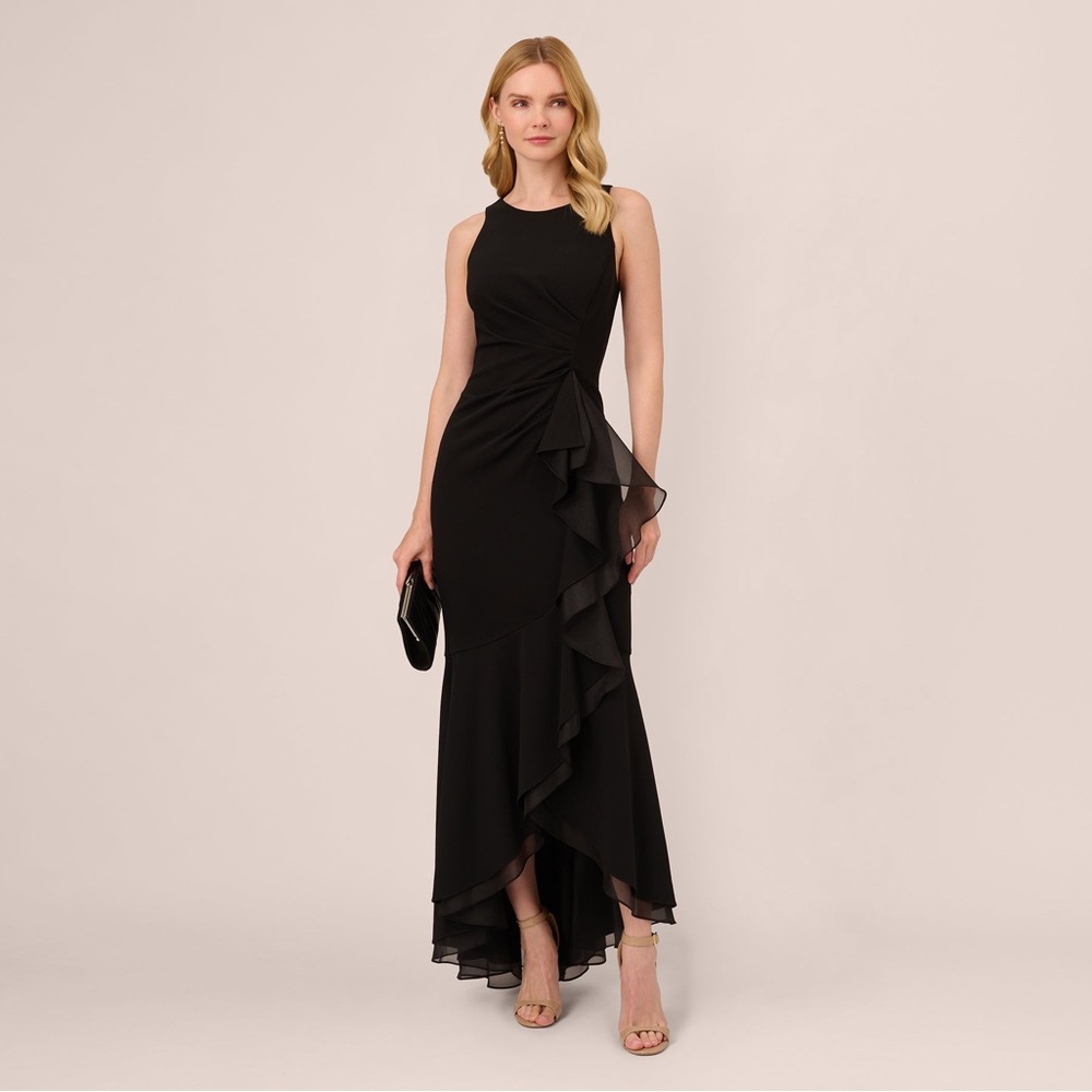 Adrianna Papell Black Ruffle Mermaid Gown Plus Size 20W NWT Formal Evening Dress
